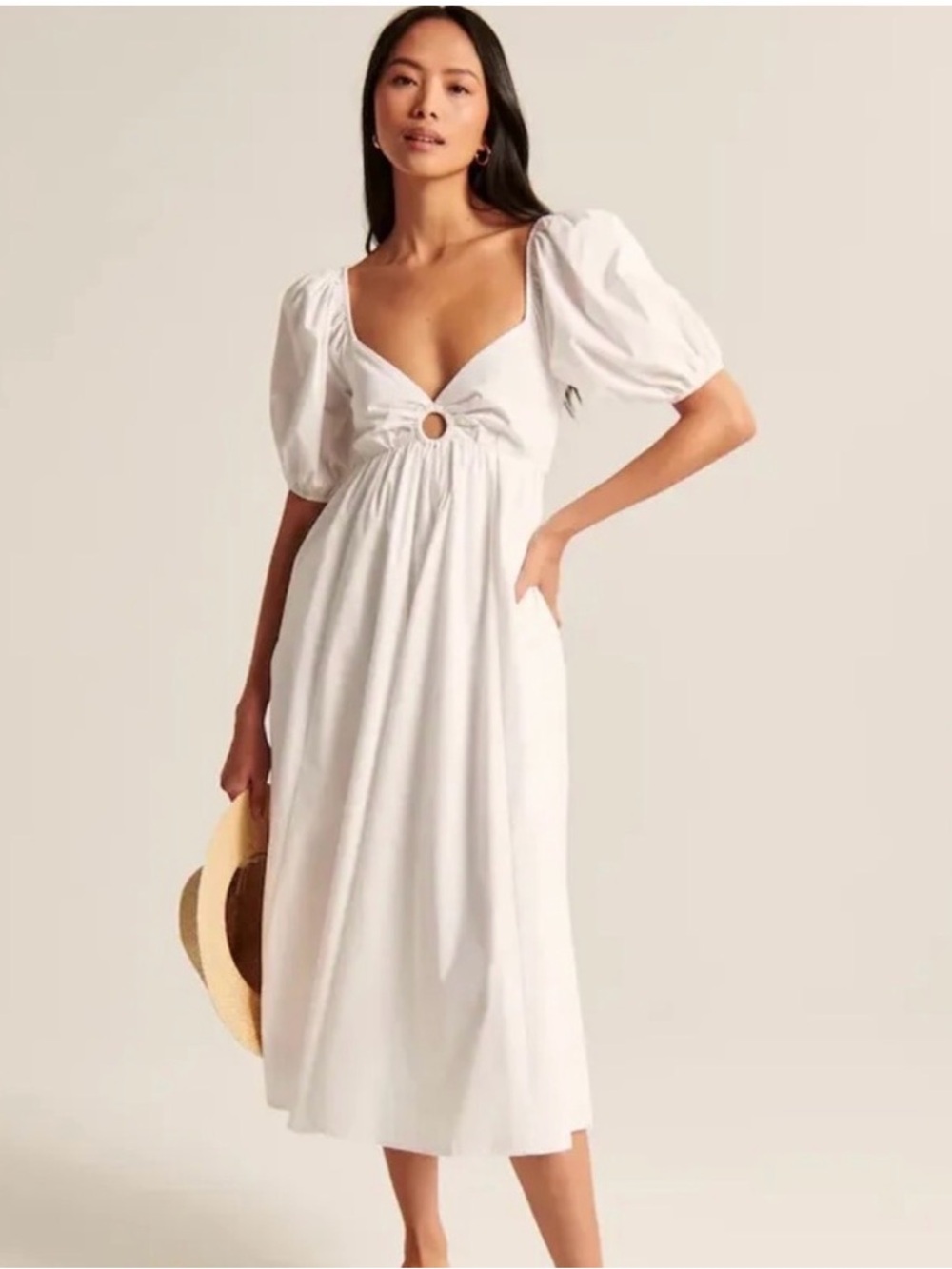 Abercrombie & Fitch O-Ring Puff Sleeve Open Tie Back Midi Dress  M
